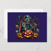Halloween Zombie und Cat Postkarte (Vorne/Hinten)