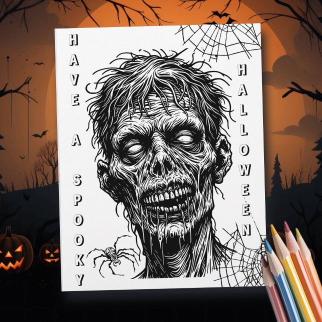 Halloween Zombie und Spider Coloring Page (Von Creator hochgeladen)