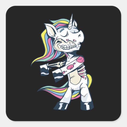Halloween Zombie Unicorn Floss Dance Quadratischer Aufkleber (Vorderseite)