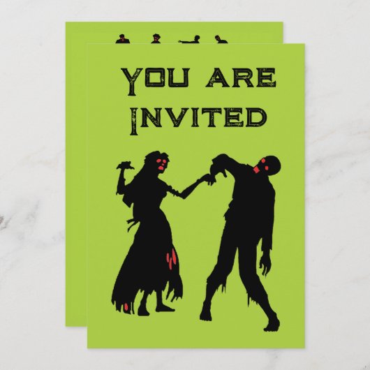 Halloween Zombie Wedding Invitation Green Einladung (Vorne/Hinten)