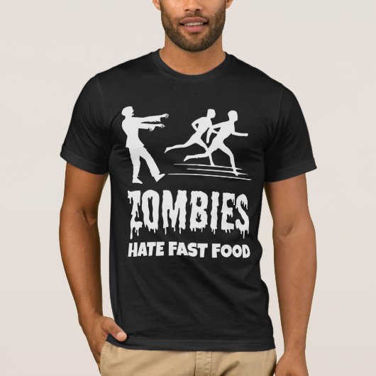 Halloween Zombies Hate Fast Food Joggers Funny T-Shirt (Vorderseite)