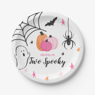Halloween Zwei Gruselige Geburtstag rosa Kürbisse Pappteller