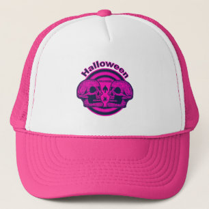 Halloween zwei Schädel - Neon-Rosa Truckerkappe