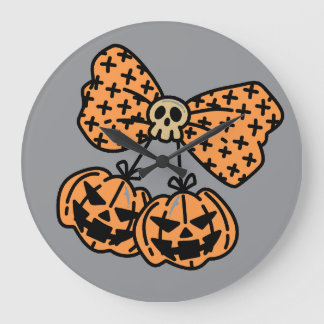 Halloween, Zwilling Gruselpumpkins mit Schädel-Sch Große Wanduhr