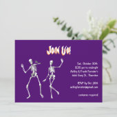 Halloweeneinladung zum Tanzen Lila Skelette Einladung (Stehend Vorderseite)