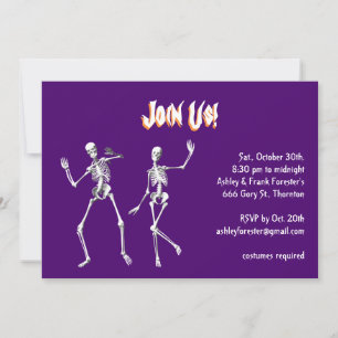 Halloweeneinladung zum Tanzen Lila Skelette Einladung