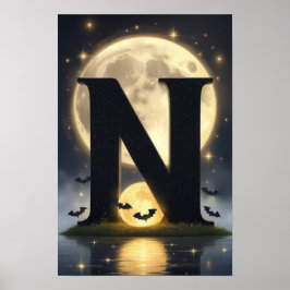 HalloweenGlowing Letter N Wall Art for Kids Rooms  Poster