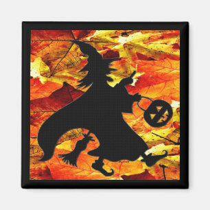 Halloweenhexe und -Herbstlaub Magnet