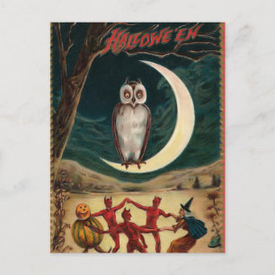 Halloweenhexe-und -teufel-Einladungs-Postkarte Einladungspostkarte