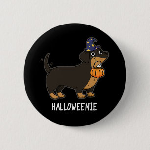 Halloweenie Funny Sausage Dog Pun Dark BG Button