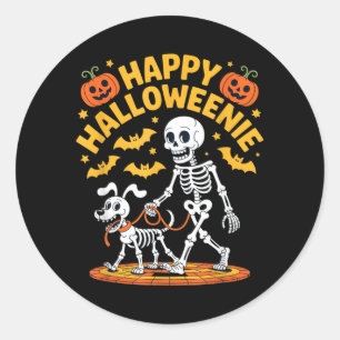 Halloweenie-Skelett-Spaziergang Lustiger Hundebesi Runder Aufkleber