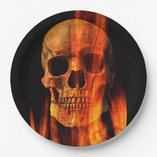 HalloweenpapierTeller/Schädel auf Feuer Pappteller (Vorderseite)