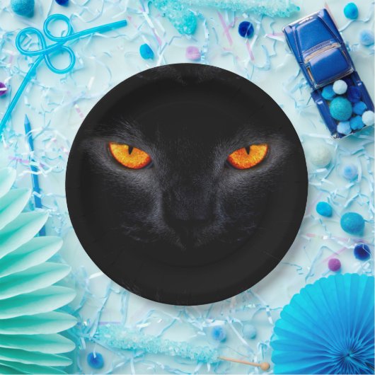 HalloweenpapierTeller/schwarze Katze Pappteller (Party)