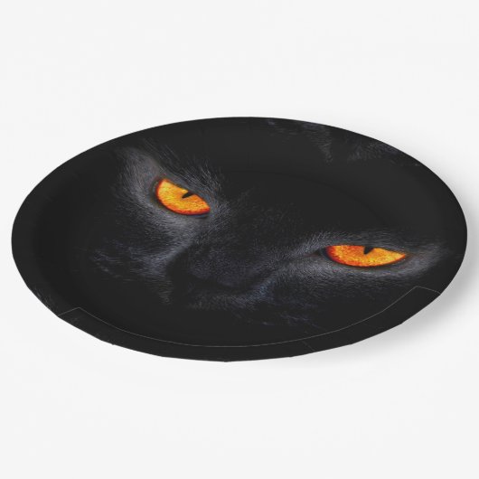 HalloweenpapierTeller/schwarze Katze Pappteller (Schrägansicht)