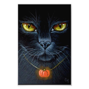 HALLOWEENschwarzer CAT MIT PUMPKING ANHÄNGER 4" X Fotodruck