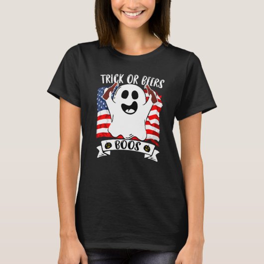 Halloweentrick oder Bier Drink Party Gespenst Cost T-Shirt (Vorderseite)