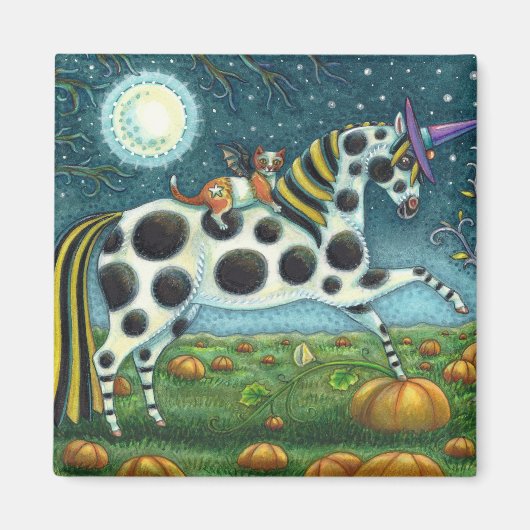 HALLOWEER GEPUNKTETER PONY & BAT CAT Whimsical Magnet (Vorne)
