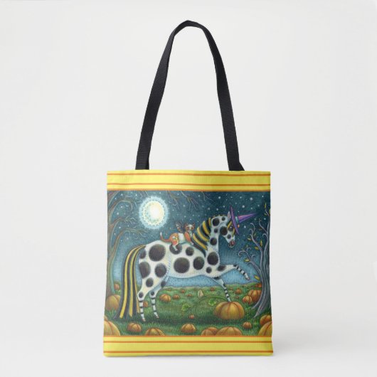 HALLOWEER GEPUNKTETER PONY UND BAT CAT Whimsical H Tasche (Vorderseite)