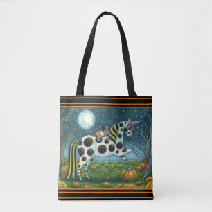 HALLOWEER GEPUNKTETER PONY UND BAT CAT Whimsical H Tasche