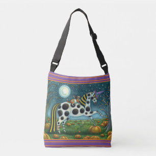 HALLOWEER GEPUNKTETER PONY UND BAT CAT Whimsical H Tragetaschen Mit Langen Trägern