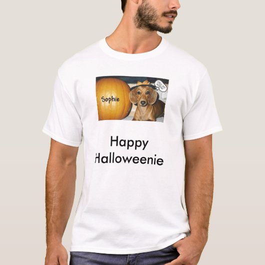 HALLOWEINIE (2), glückliches Halloweenie T-Shirt (Vorderseite)