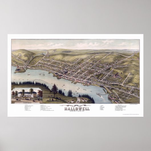 Hallowell, ME Panorama Karte - 1878 Poster (Vorne)