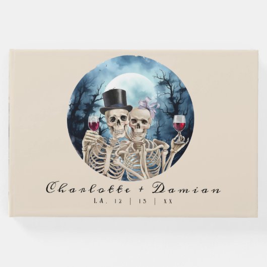 Hallowen Gothic Skulls Tarot The Lovers Wedding Gästebuch (Vorderseite)