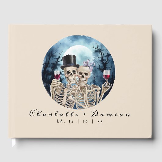 Hallowen Gothic Skulls Tarot The Lovers Wedding Gästebuch (Vorderseite)