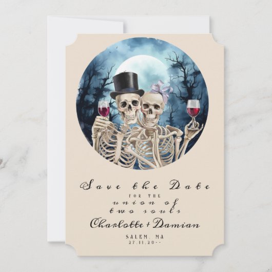 Hallowen Gothic Skulls Tarot The Lovers Wedding Save The Date (Vorderseite)