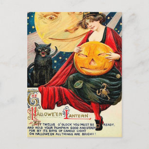 Hallowen Hexenkürbis Vintage Postkarte