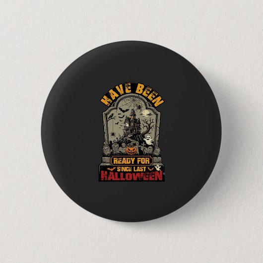 Hallowen Spukhaus Grabstein Bereit Button (Vorderseite)