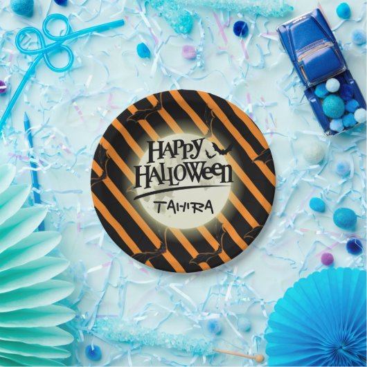 Hallowen Streifen und Fledermäuse Pappteller (Party)