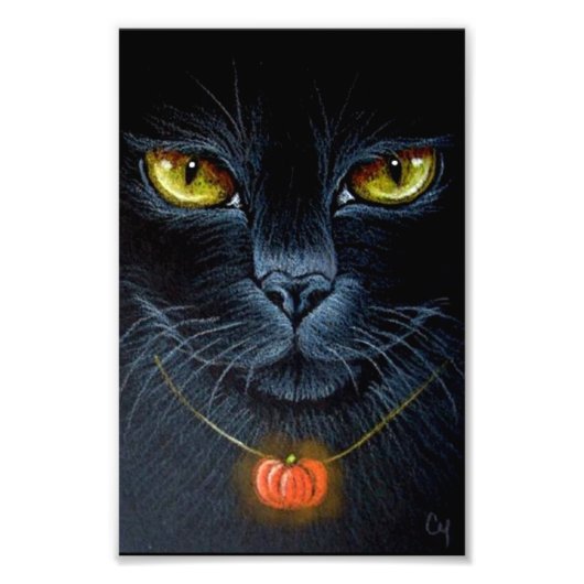 HALLOWEWEE SCHWARZE KATZE MIT PUMPKANHÄNGER 4" X 6 FOTODRUCK (Vorne)