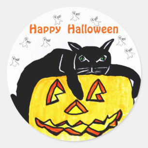 HALLOWEWEE SCHWARZE KATZE UND PUMPKIN-Aufkleber Runder Aufkleber