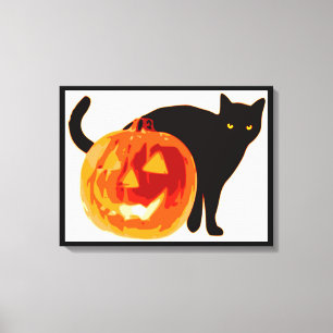 HALLOWEWEE SCHWARZE KATZE UND PUMPKIN LEINWANDDRUCK