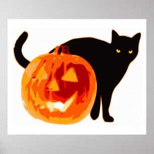HALLOWEWEE SCHWARZE KATZE UND PUMPKIN POSTER