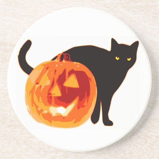 HALLOWEWEE SCHWARZE KATZE UND PUMPKIN SANDSTEIN UNTERSETZER (Vorne)
