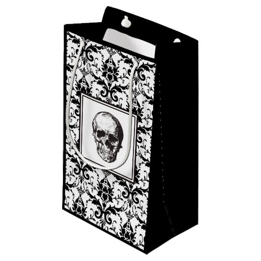 HALLOWEWEEN Vintager Damaskus-Patternskull Kleine Geschenktüte (Vorderseite Schrägansicht)