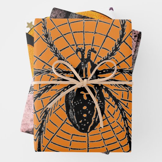 HALLOWEWEEN WRAPPING PAPER SET WITCH UND SPIDERS GESCHENKPAPIER SET (Beispiel)