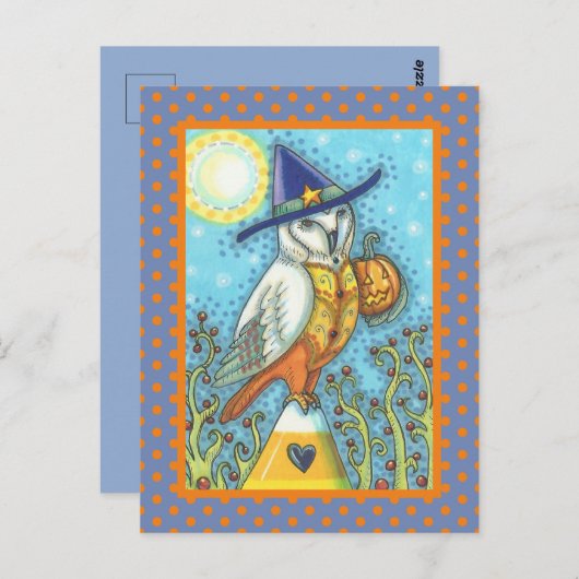 HALLOWEWEW FOLK ART BARN OWL & CANDY CORN POSTKARTE (Vorne/Hinten)