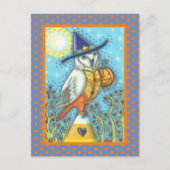 HALLOWEWEW FOLK ART BARN OWL & CANDY CORN POSTKARTE (Vorderseite)