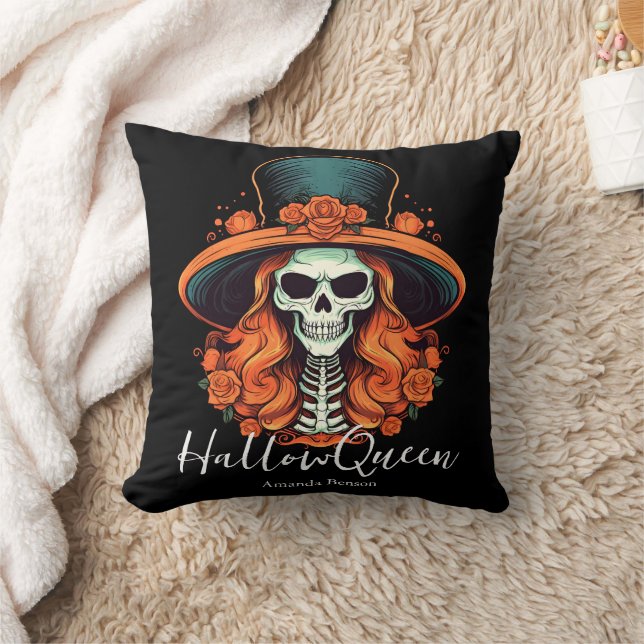 HallowQueen Skeleton Woman Halloween Kissen (Decke)