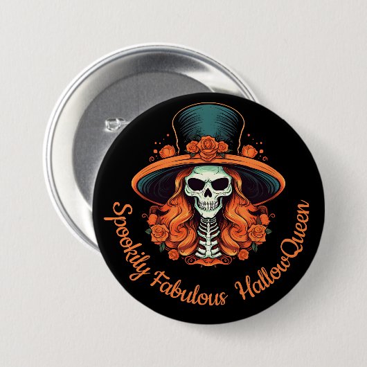 HallowQueen Witch Illustration Halloween Black Button (Vorne & Hinten)