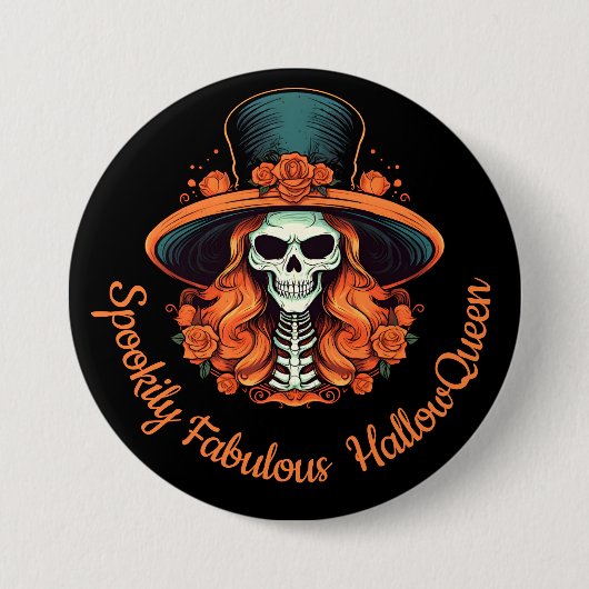 HallowQueen Witch Illustration Halloween Black Button (Vorderseite)