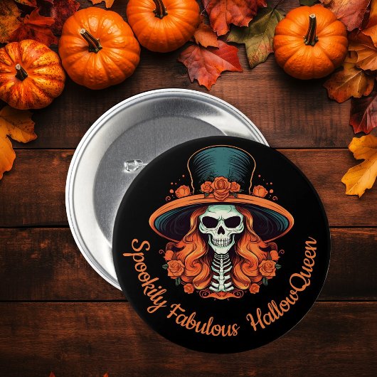 HallowQueen Witch Illustration Halloween Black Button