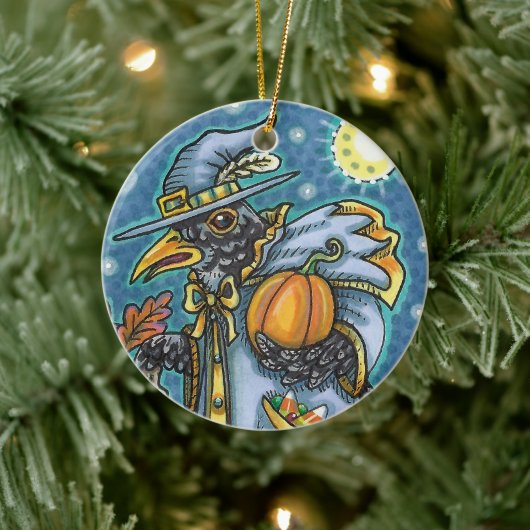 HALLOWS EVE BLACKBIRD WIZARD, HALLOWEEN RAVEN KERAMIK ORNAMENT (Baum)