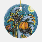 HALLOWS EVE BLACKBIRD WIZARD, HALLOWEEN RAVEN KERAMIK ORNAMENT (Hinten)