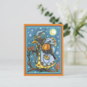 HALLOWS EVE BLACKBIRD WIZARD, HALLOWEEN RAVEN POSTKARTE (Stehend Vorderseite)