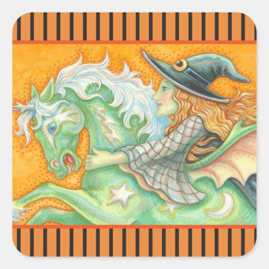 HALLOWS EVE WITCH UND HORSE STICKERS Square SHEED (Vorderseite)