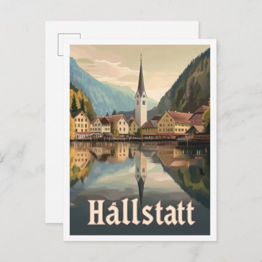 Hallstatt Austria Art Vintage Travel Illustration Postkarte (Vorne/Hinten)